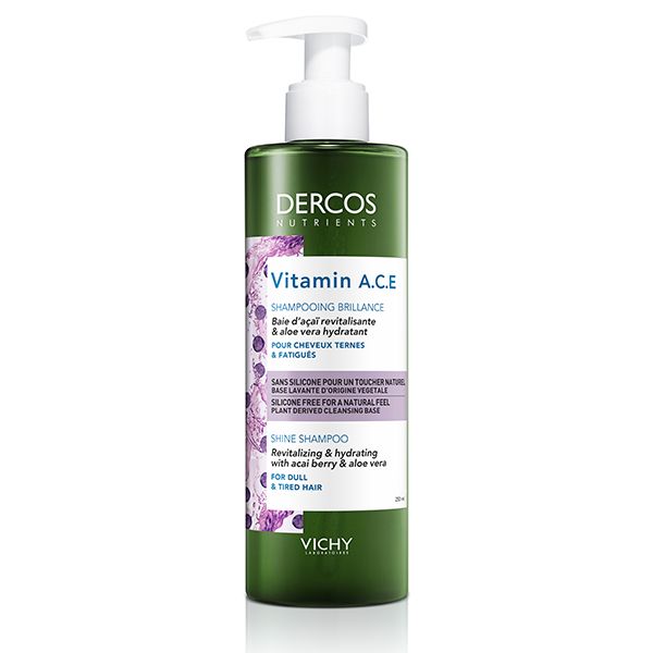 vichy dercos nutrients shampoing vitamin a.c.e. brillance cheveux ternes et fatigues 250ml