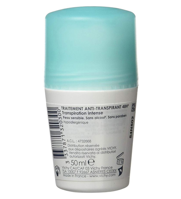 vichy dermo-tolerance deodorant anti-transpirant 48h bille peau sensible 50ml