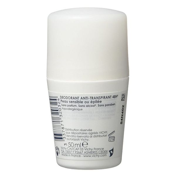 vichy dermo-tolerance deodorant anti-transpirant 48h bille peau sensible ou epilee 50ml