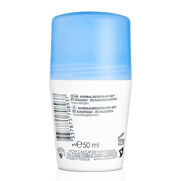 vichy dermo-tolerance deodorant mineral 48h bille sans sels d'aluminium peau sensible et reactive 50ml
